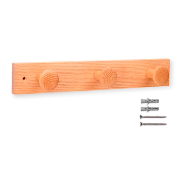 Colgador de madera fresno 3 pomos con textura natural