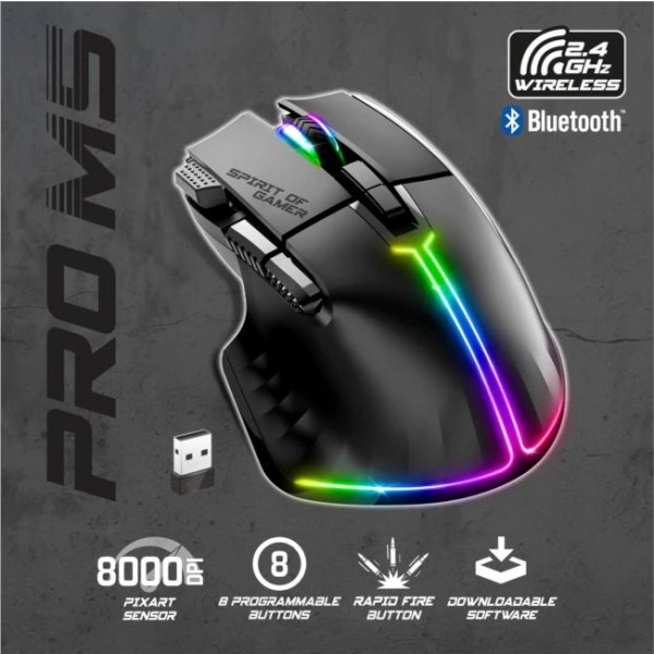 Spirit of gamer ratón inalambrico pro m5 black