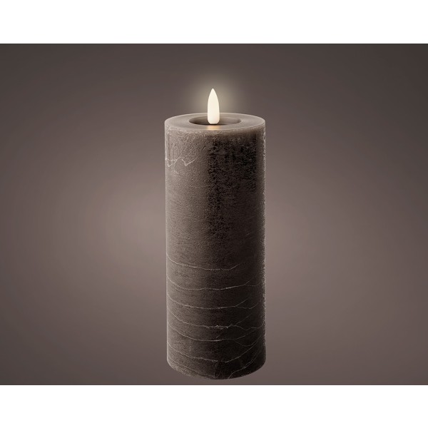 Vela de cera led, color gris antracita, superficie rústica ø7 x 19 cm